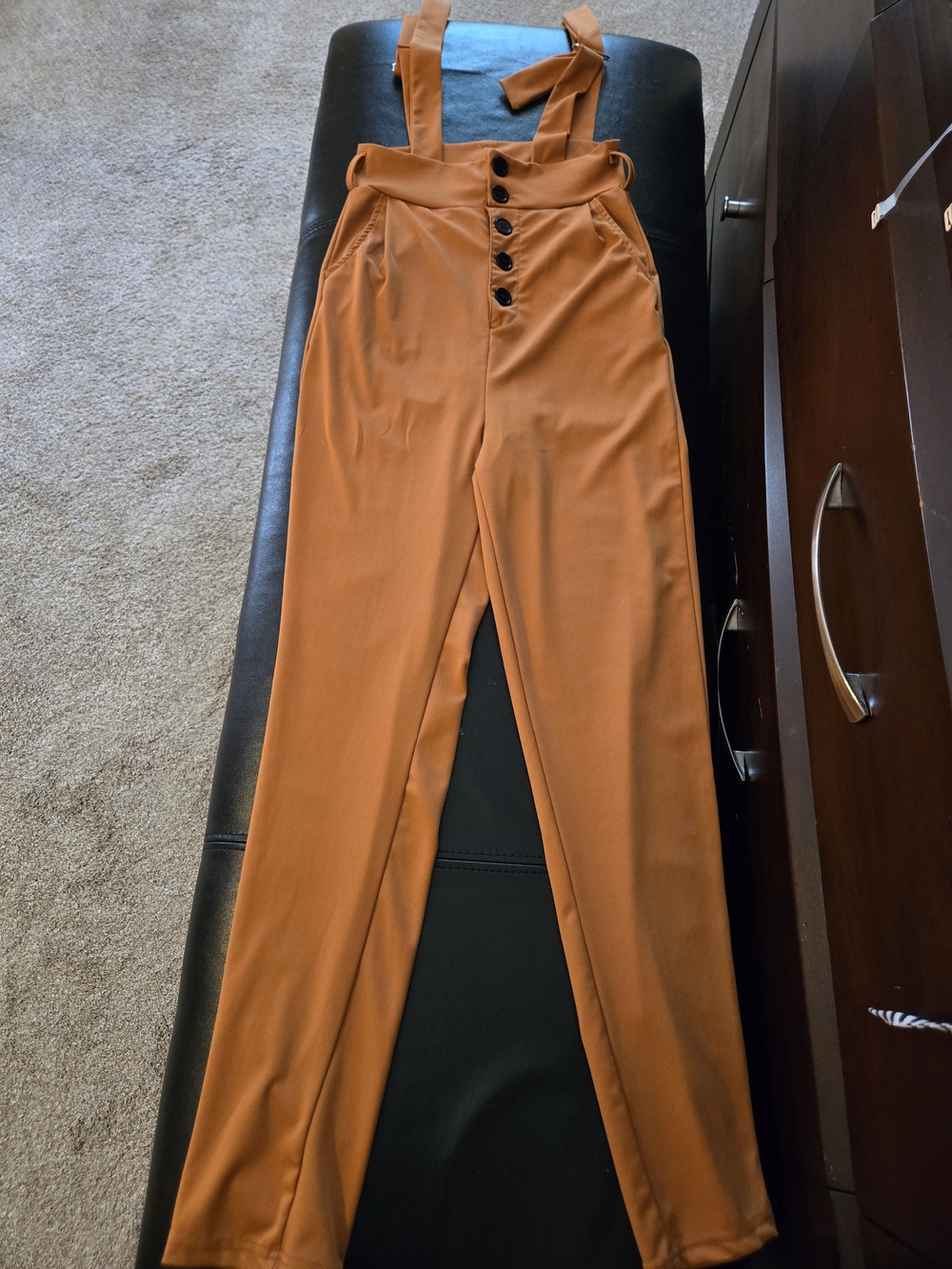 Cognac High-Waisted Slim Pants - Picture 3 of 3